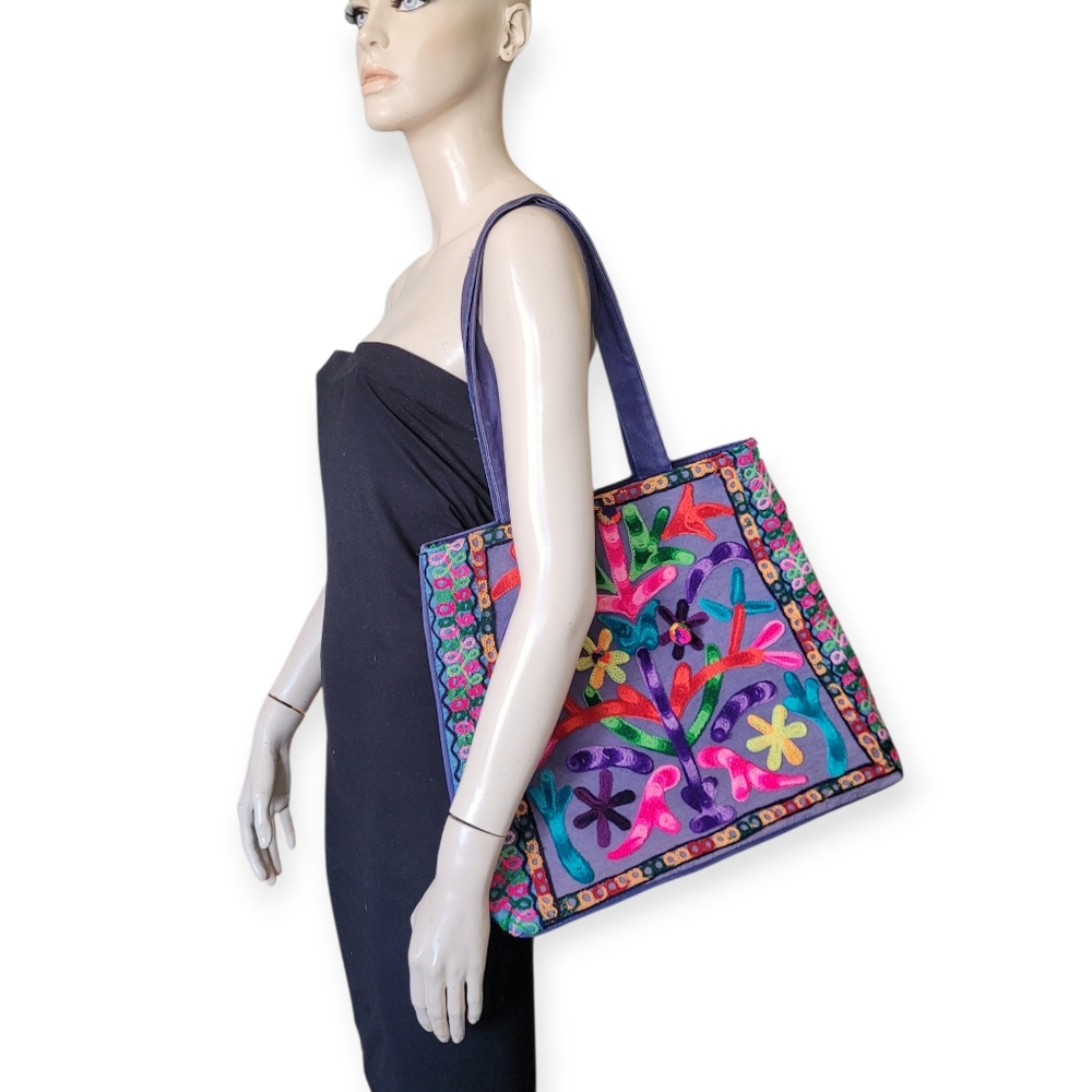 Vintage Embroidered South American Tote Bag Colorful Ethnuc Tribal Boho